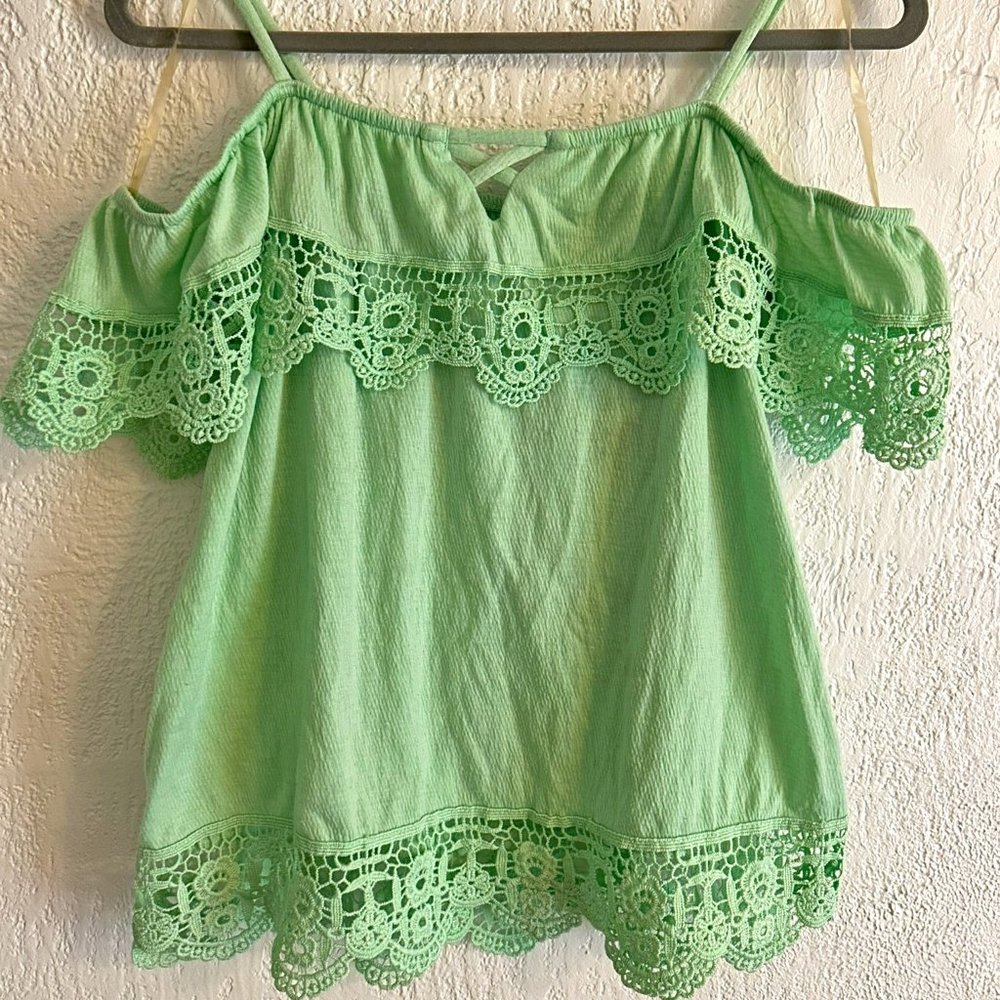 No Boundaries keyhole Tank top mint/green cotton boho womens size L 11-13